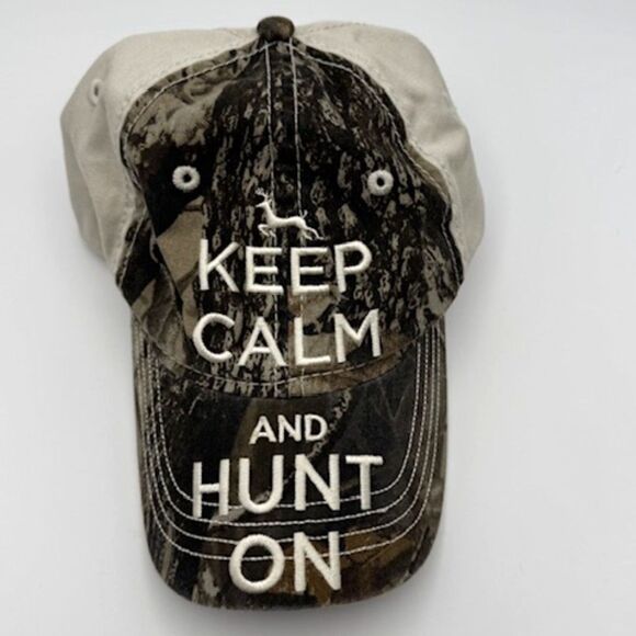 Keep Calm and Hunt On Green Camo Cap Adjustable Hat H3 Headwear Deer Embroidered - Picture 2 of 7